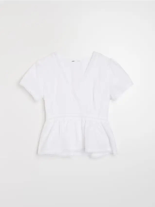 Blusa stile camicia con cotone e misto viscosa - bianco