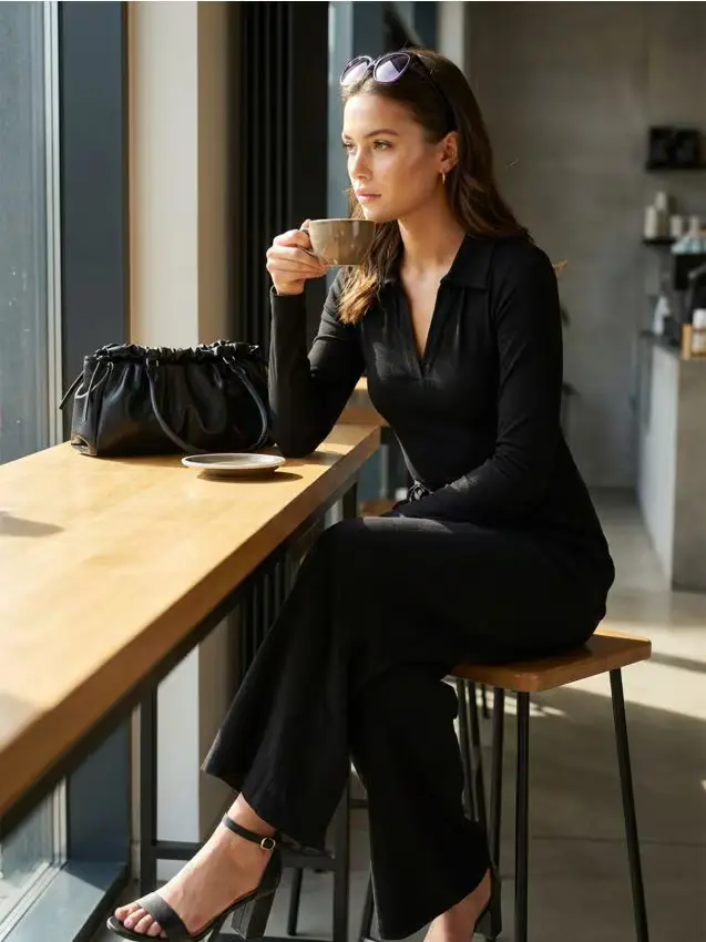 Body con miscela di viscosa - nero