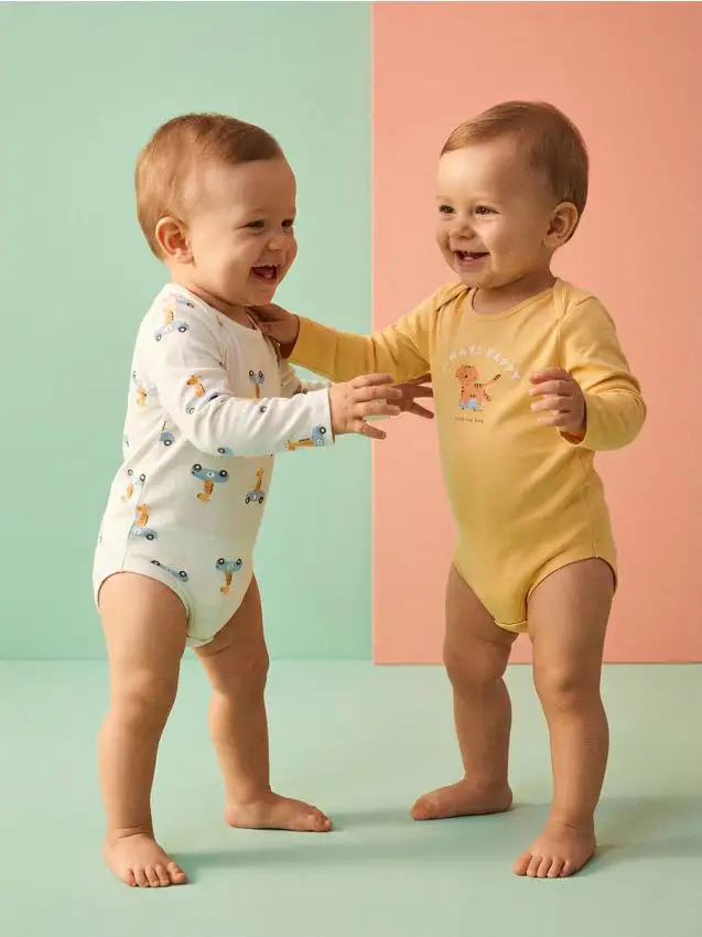 Body in cotone stampato 2 pack - panna