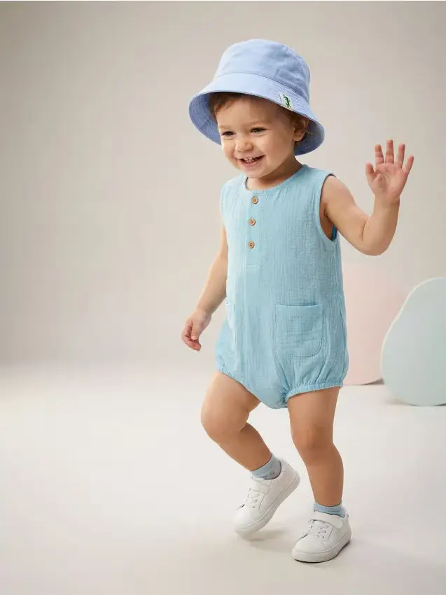 Body in Muslin con Tasche e Bottoni - blu pallido