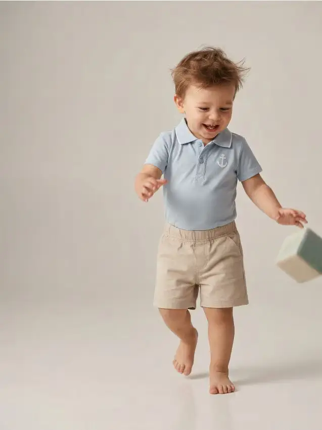 Body Polo in Cotone con Ricamo Ancora - grey blue