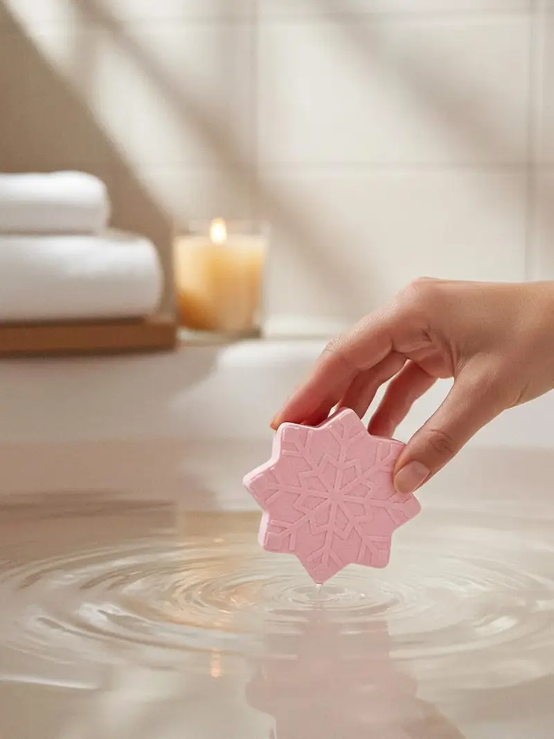Bomba da bagno a forma di fiocco di neve - rosa pastello miniatura 2