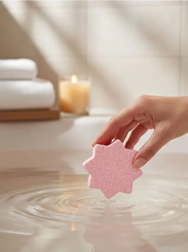 Bomba da bagno a forma di fiocco di neve - rosa pastello