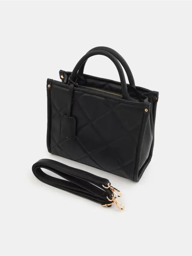 Borsa a bauletto trapuntata con tracolla staccabile - nero