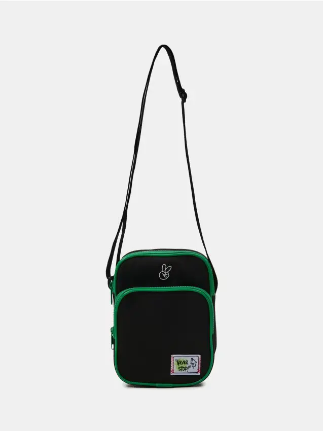 Borsa a tracolla con scritta - nero