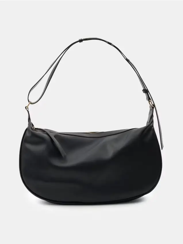Borsa hobo in ecopelle con tracolla regolabile - nero