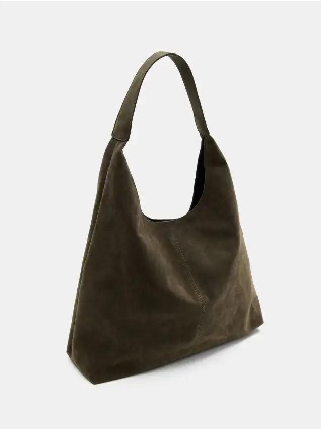 Borsa hobo in similcamoscio - khaki