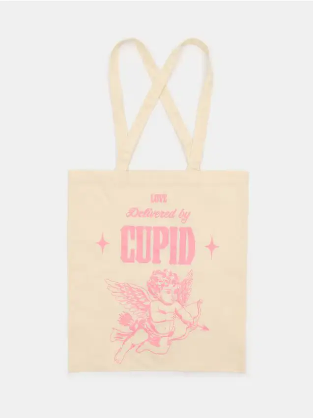 Borsa in tessuto con stampa di San Valentino - panna