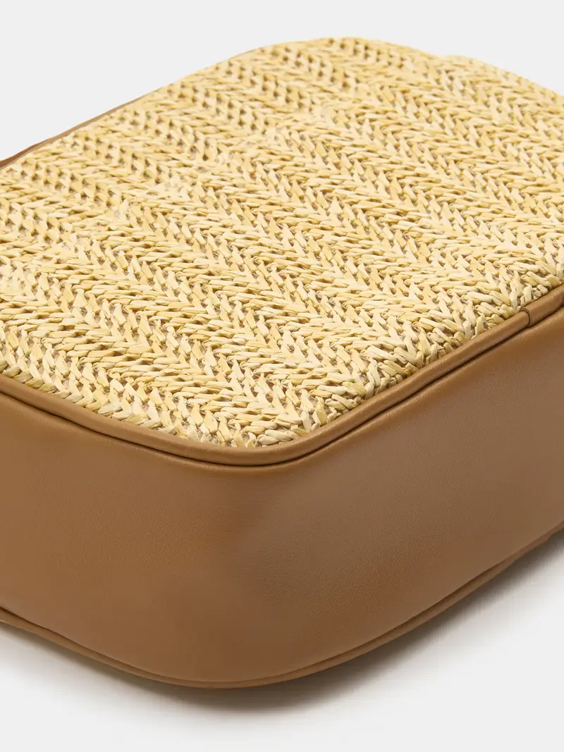 Borsa messenger con tracolla regolabile e intreccio - beige miniatura 5