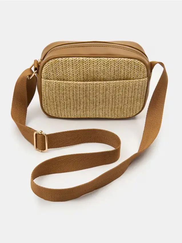 Borsa messenger con tracolla regolabile e intreccio - beige