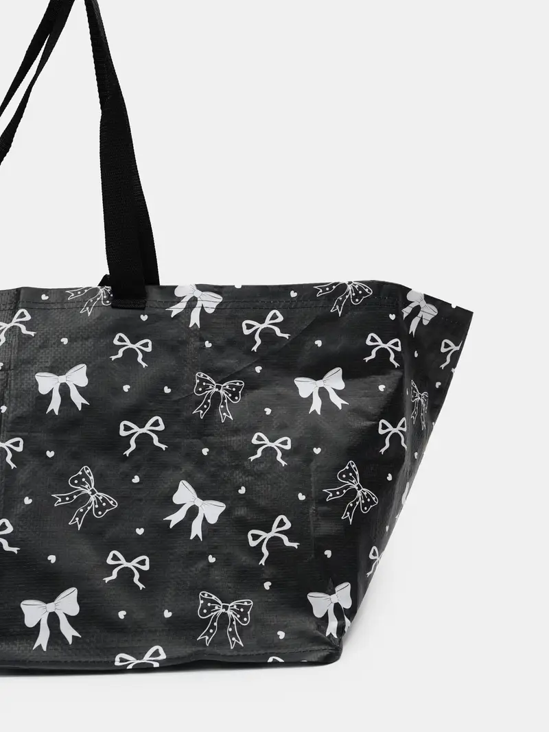 Borsa per la spesa con motivo fiocchetti - nero miniatura 4