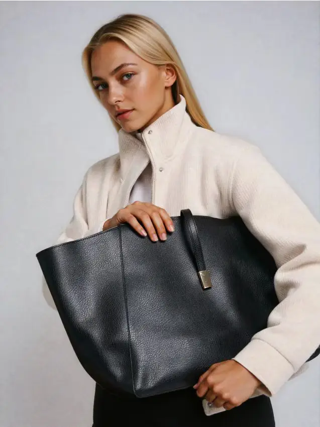 Borsa shopper in pelle sintetica - nero