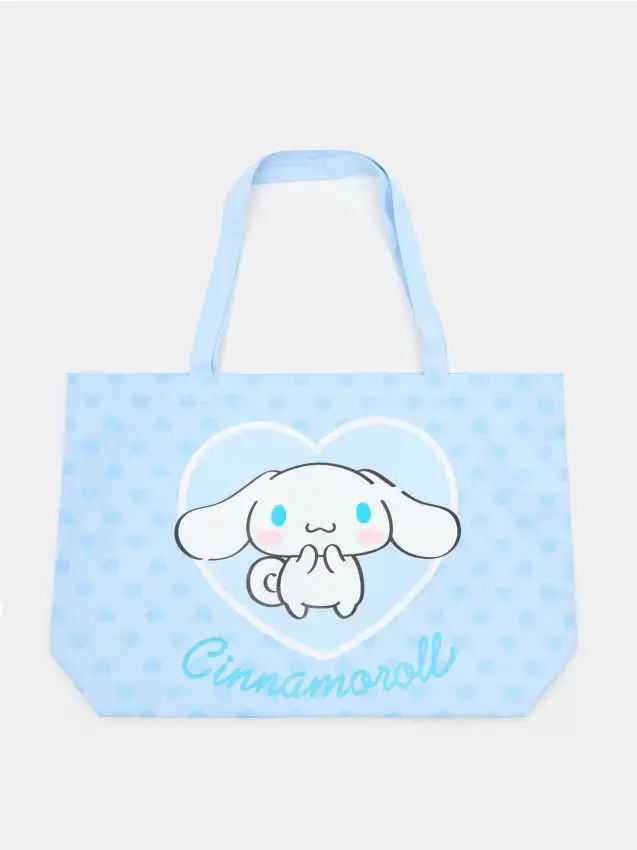 Borsa shopper in tessuto con stampa Cinnamoroll - blu pallido