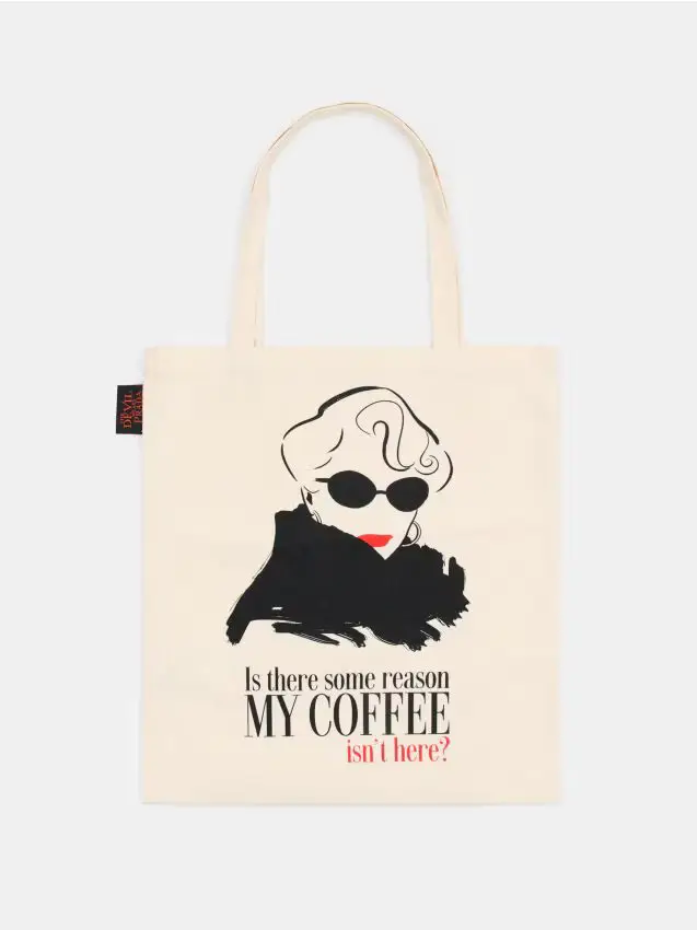 Borsa shopper in tessuto con stampa Il diavolo veste Prada - panna