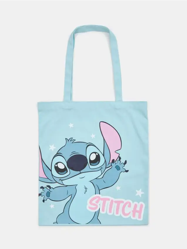 Borsa shopper in tessuto con stampa Stitch - verde pallido