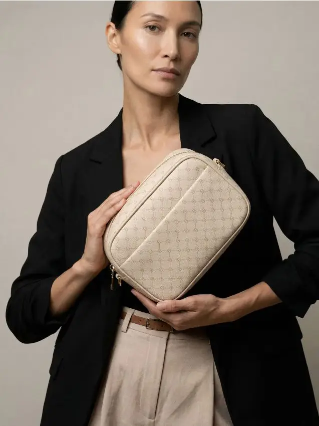 Borsa tipo camera bag con monogramm - beige