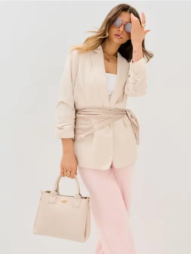 Borsa tote in ecopelle con monogramma - beige