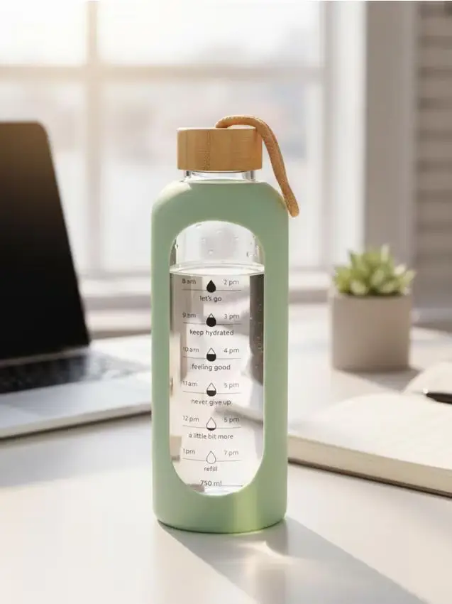 Bottiglia in vetro con scala motivazionale - verde pallido