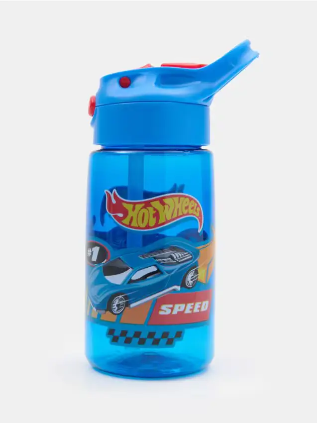 Bottiglia per l acqua con manico e cannuccia Hot Wheels - multicolor
