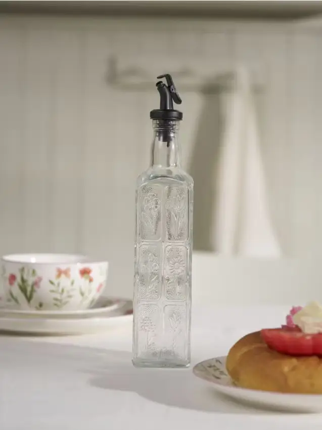 Bottiglia per olio d oliva con motivo floreale - bianco