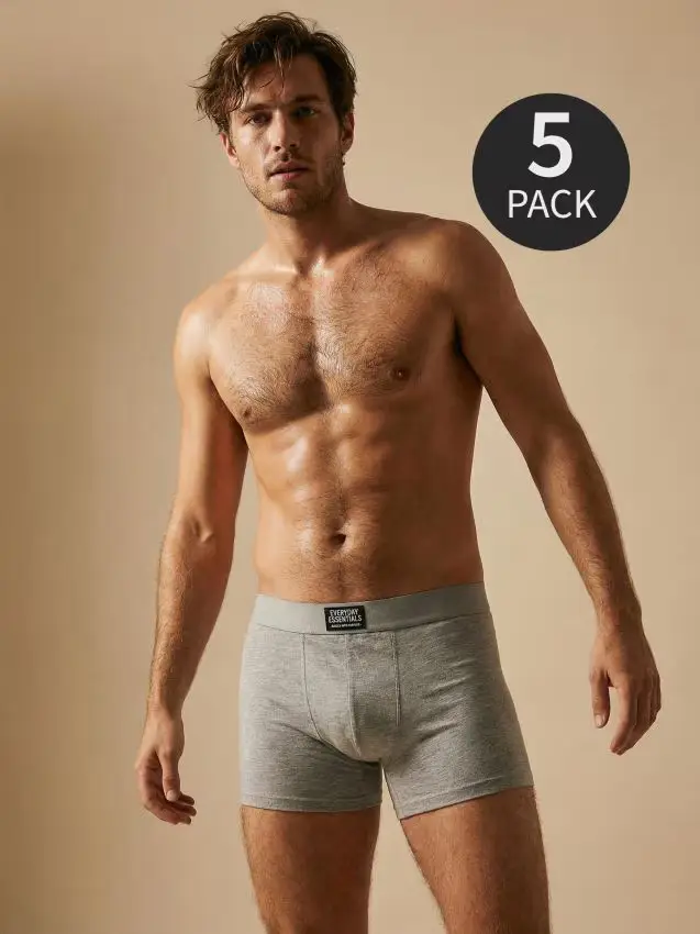 Boxer in cotone, confezione da 5 - grigio chiaro
