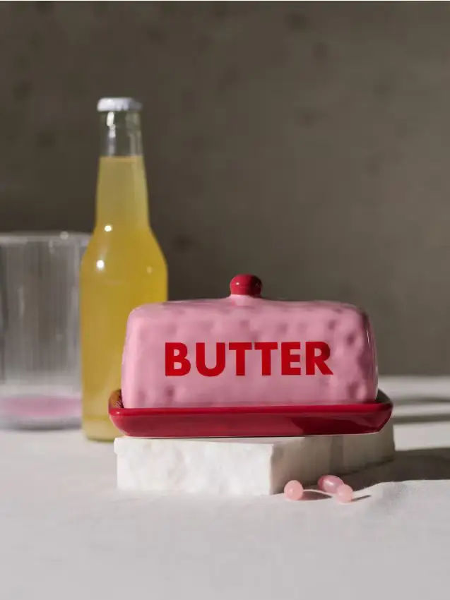 Burriera in ceramica con scritta - rosa