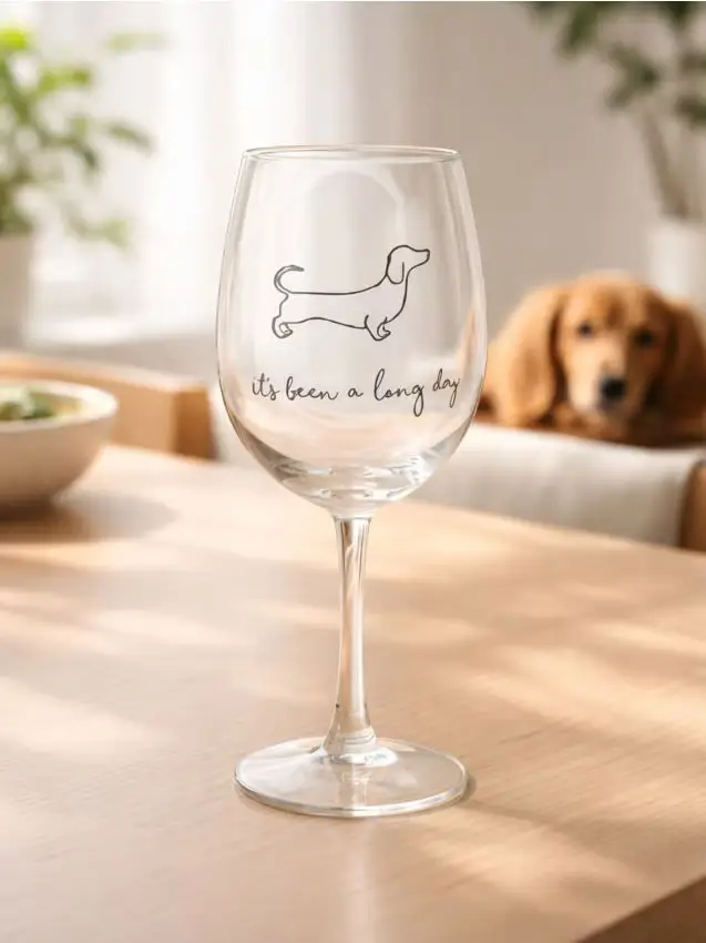 Calice da vino con stampa bassotto - clear