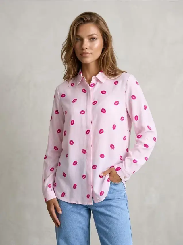 Camicia a maniche lunghe con fantasia - rosa pastello