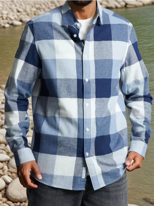 Camicia a quadri in cotone - azzurro