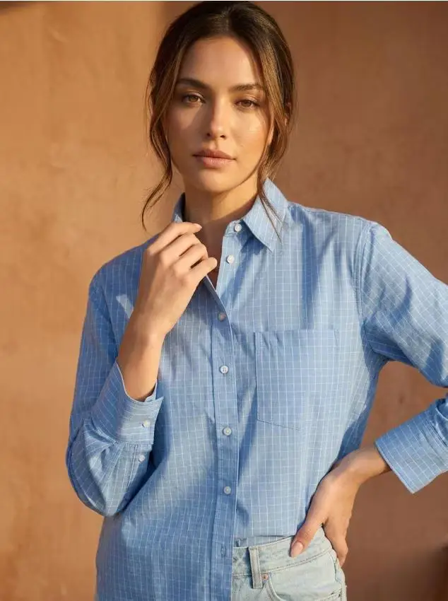 Camicia a quadri in cotone - blu pallido