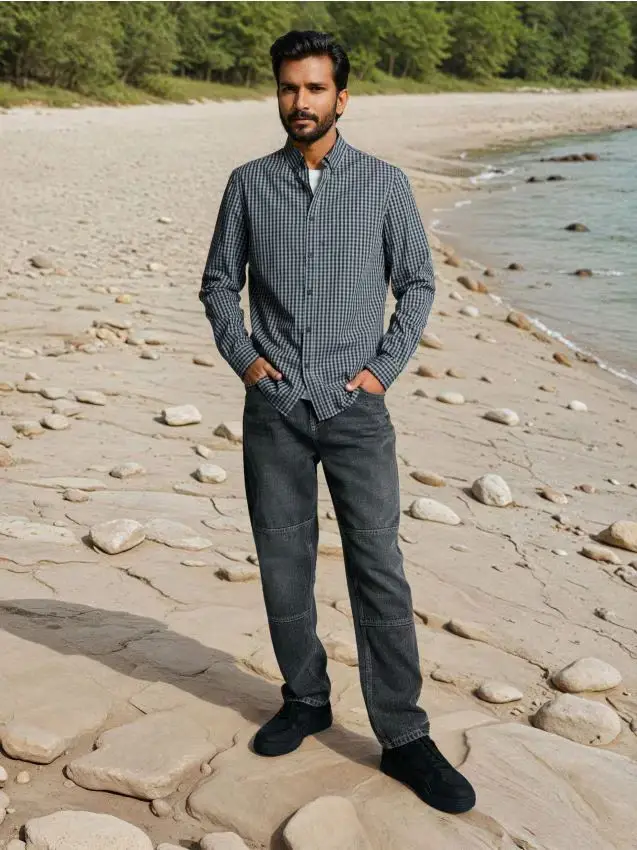 Camicia a quadri in cotone - grigio chiaro