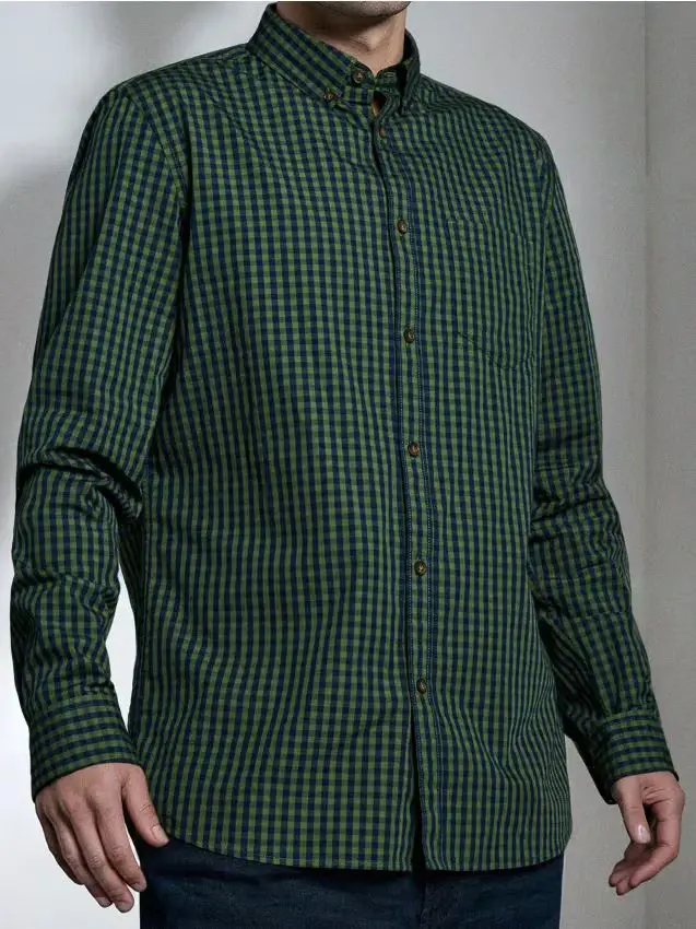 Camicia a quadri in cotone - verde petrolio