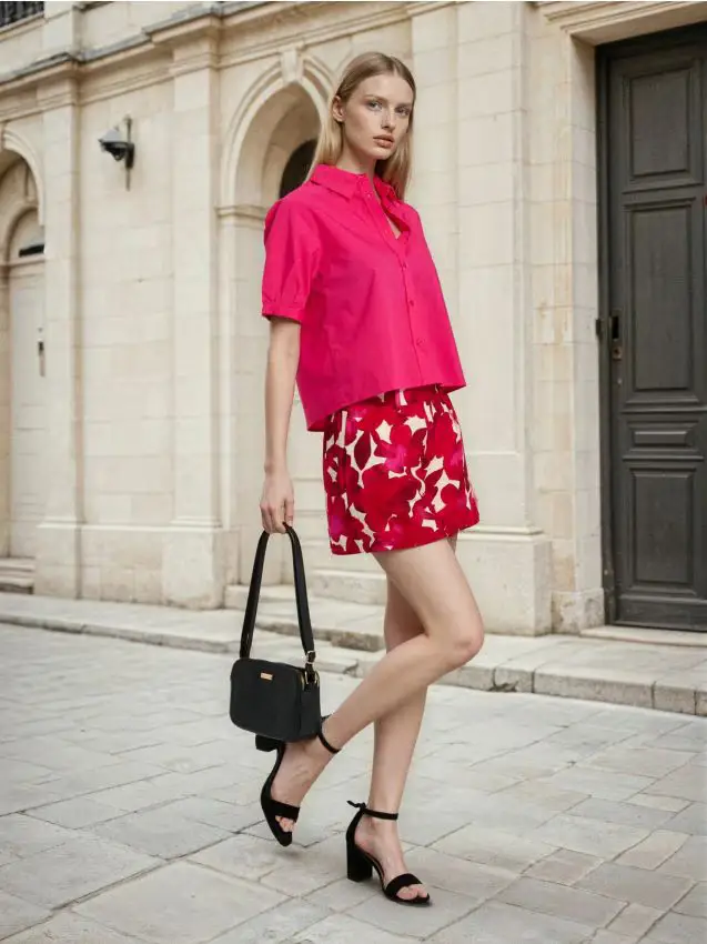 Camicia blusa con maniche a sbuffo - fucsia