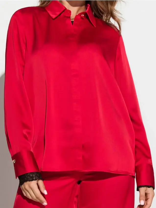 Camicia con finitura in raso - rosso