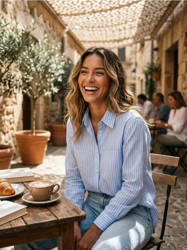 Camicia con miscela di lino e fiocco sulla schiena - blu pallido