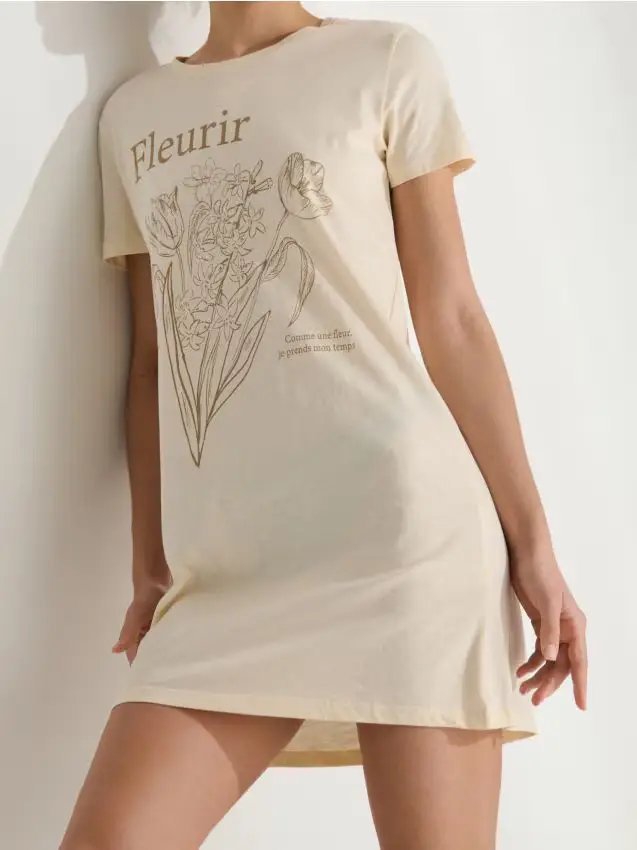 Camicia da notte in cotone con stampa - nude