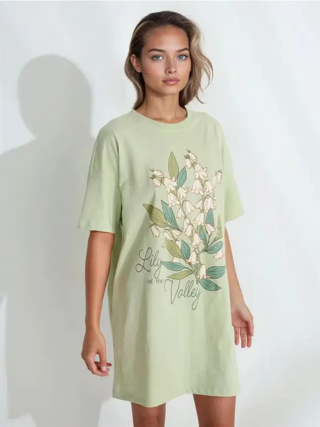 Camicia da notte in cotone con stampa - verde pallido
