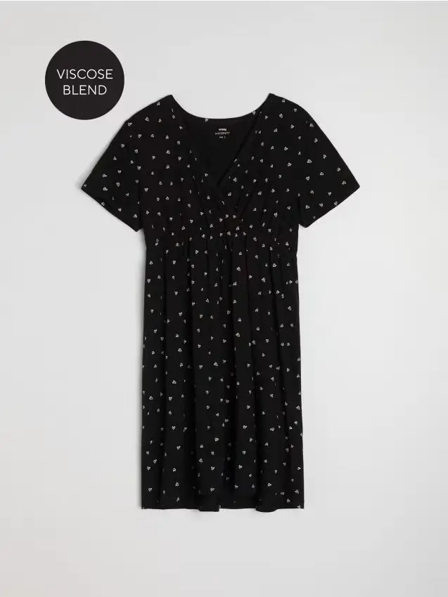 Camicia da notte premaman in cotone con miscela di viscosa - nero