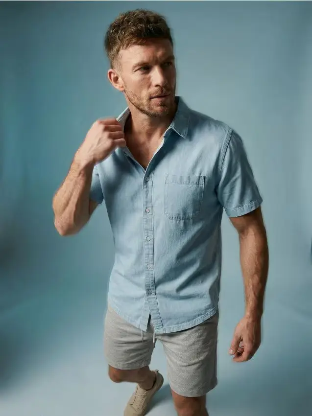 Camicia di cotone a maniche corte - blu