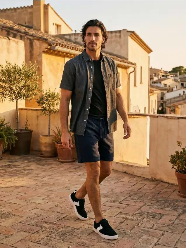 Camicia di cotone a maniche corte - grigio chiaro