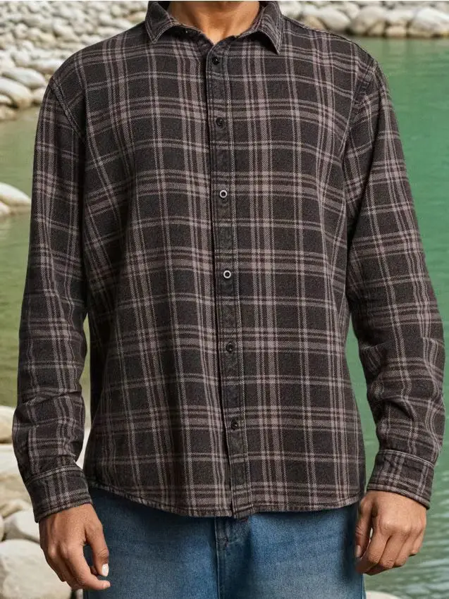 Camicia in cotone regular fit - grigio scuro