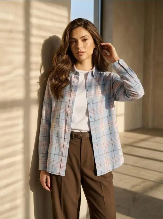 Camicia in flanella con fantasia a quadri - rosa