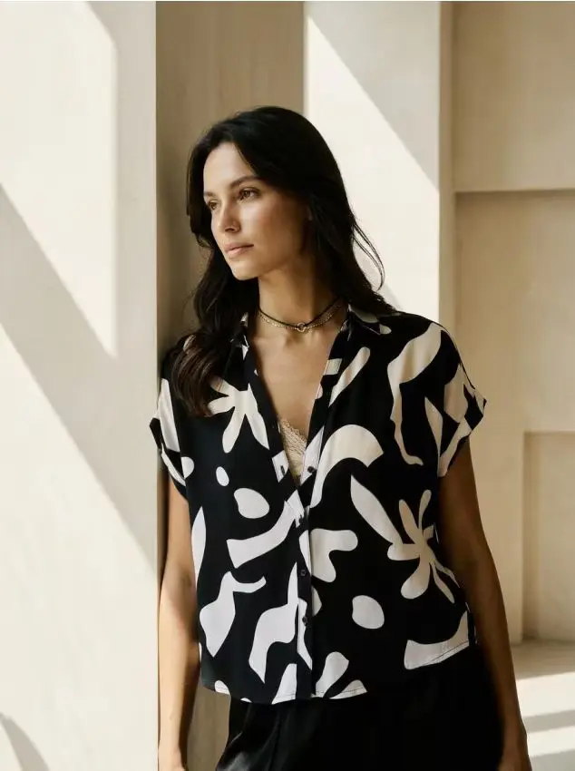 Camicia in viscosa a maniche corte - multicolor