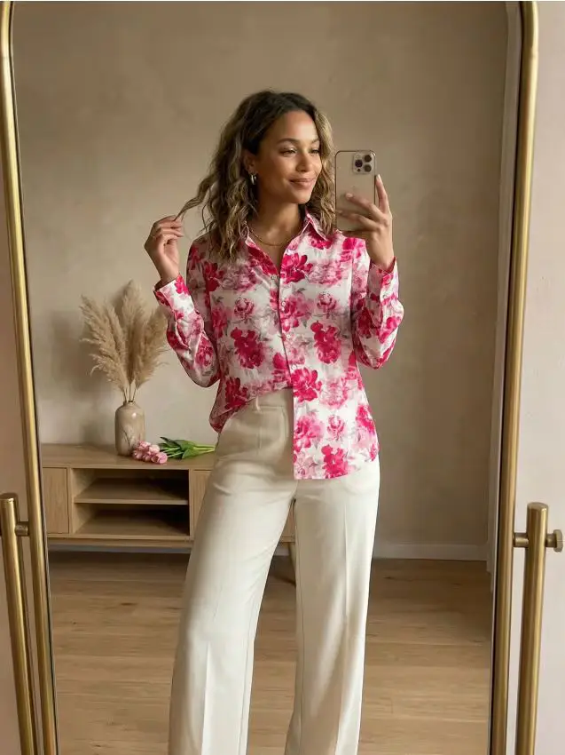 Camicia in viscosa con stampa floreale - multicolor