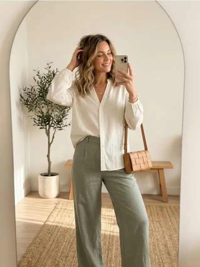 Camicia jacquard con maniche a sbuffo - panna