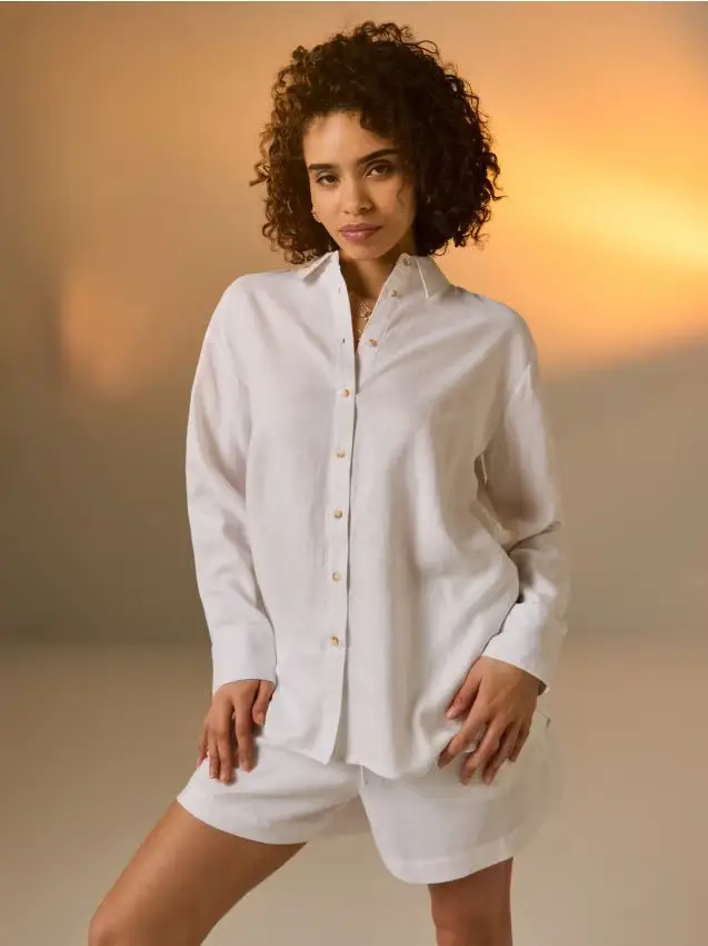 Camicia oversize con misto lino - bianco