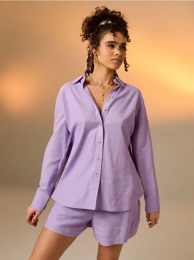 Camicia oversize con misto lino - lavanda