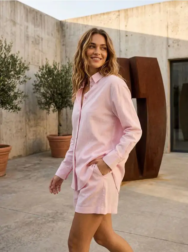 Camicia oversize con misto lino - rosa pastello