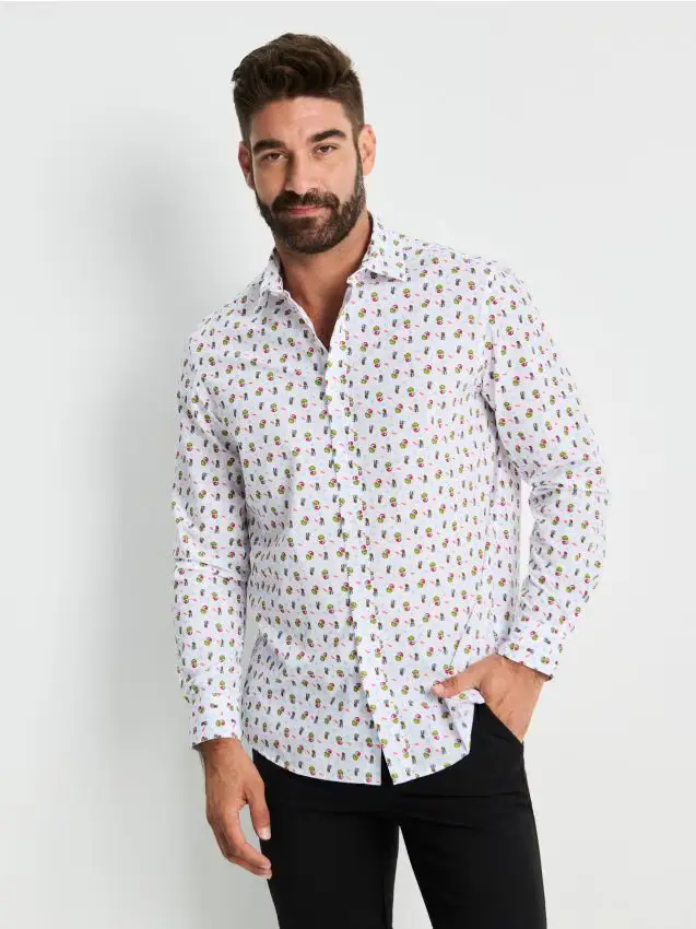 Camicia regular fit con motivo natalizio Grinch - bianco