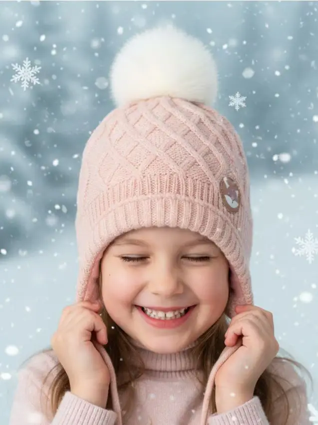 Cappello con pon pon - rosa pastello